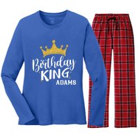 Birthday King Gold Crown Gift Adams Last Name Gift Women's Long Sleeve Flannel Pajama Set 