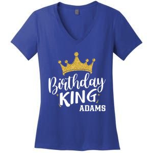 Birthday King Gold Crown Gift Adams Last Name Gift Women's V-Neck T-Shirt