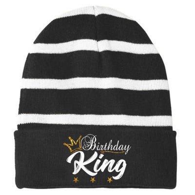 Birthday King Gold Crown Shirt For Boys And Men Striped Beanie with Solid Band