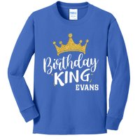 Birthday King Gold Crown Great Gift Evans Last Name Gift Kids Long Sleeve Shirt