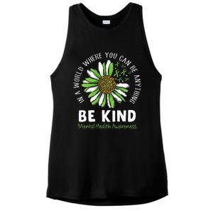 Be Kind Green Ribbon Sunflower Mental Health Awareness Ladies PosiCharge Tri-Blend Wicking Tank