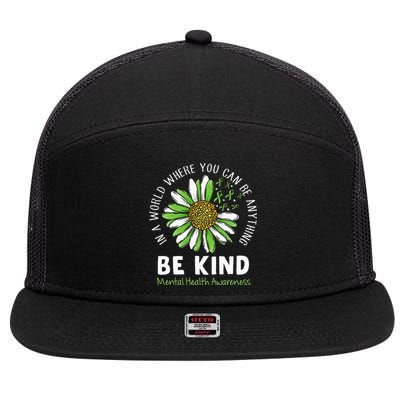 Be Kind Green Ribbon Sunflower Mental Health Awareness 7 Panel Mesh Trucker Snapback Hat