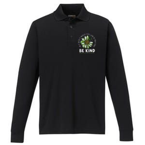 Be Kind Green Ribbon Sunflower Mental Health Awareness Performance Long Sleeve Polo