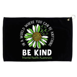 Be Kind Green Ribbon Sunflower Mental Health Awareness Grommeted Golf Towel