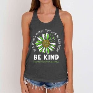 Be Kind Green Ribbon Sunflower Mental Health Awareness Women's Knotted Racerback Tank