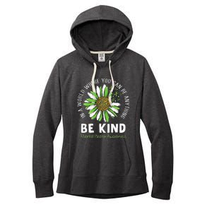 Be Kind Green Ribbon Sunflower Mental Health Awareness Women's Fleece Hoodie