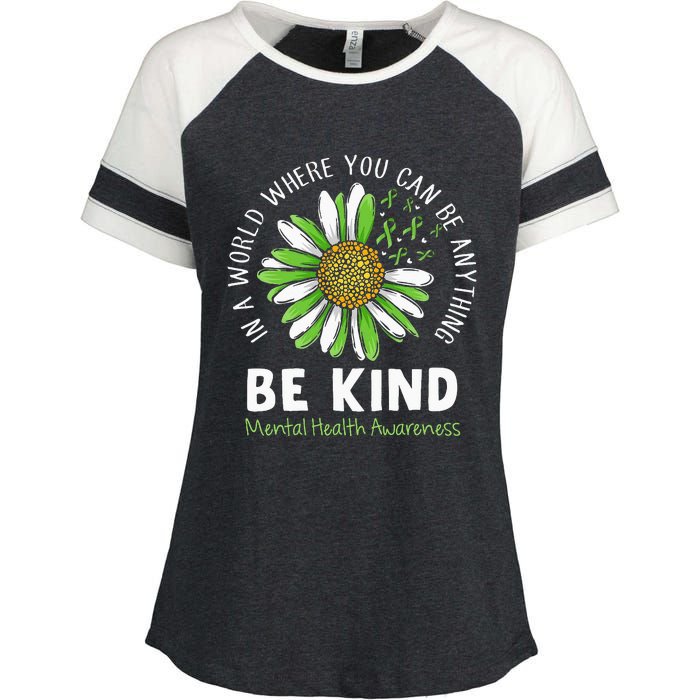 Be Kind Green Ribbon Sunflower Mental Health Awareness Enza Ladies Jersey Colorblock Tee