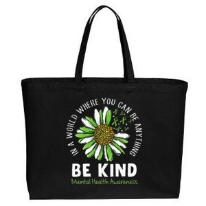 Be Kind Green Ribbon Sunflower Mental Health Awareness Cotton Canvas Jumbo Tote