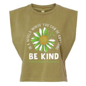 Be Kind Green Ribbon Sunflower Mental Health Awareness Garment-Dyed Women's Muscle Tee