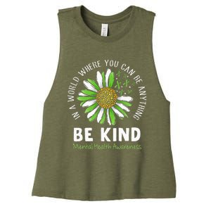 Be Kind Green Ribbon Sunflower Mental Health Awareness Women's Racerback Cropped Tank