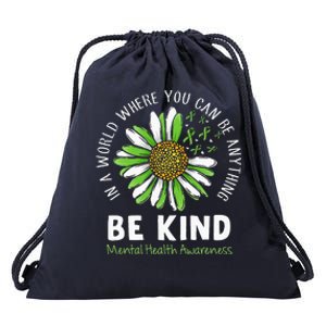 Be Kind Green Ribbon Sunflower Mental Health Awareness Drawstring Bag