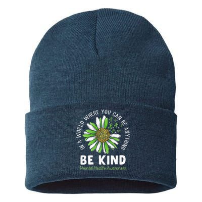 Be Kind Green Ribbon Sunflower Mental Health Awareness Sustainable Knit Beanie