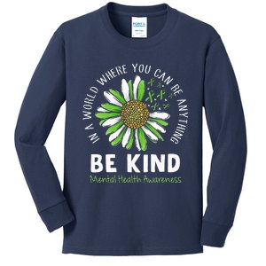 Be Kind Green Ribbon Sunflower Mental Health Awareness Kids Long Sleeve Shirt