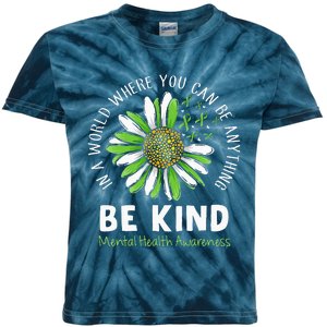 Be Kind Green Ribbon Sunflower Mental Health Awareness Kids Tie-Dye T-Shirt