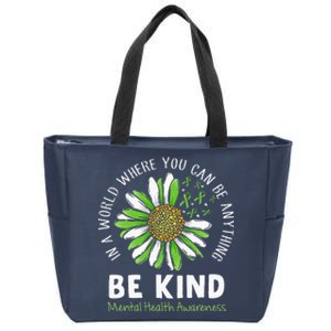 Be Kind Green Ribbon Sunflower Mental Health Awareness Zip Tote Bag