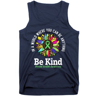 Be Kind Green Ribbon Sunflower Mental Health Awareness Tank Top