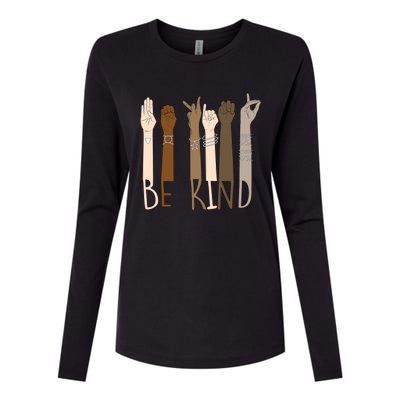 Be Kind Hand Sign Language Melanin Teachers Interpreter Asl Gift Womens Cotton Relaxed Long Sleeve T-Shirt