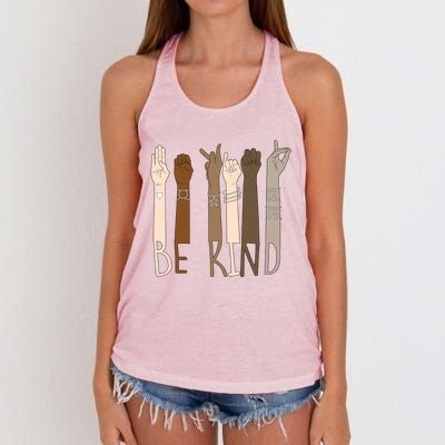 Be Kind Hand Sign Language Melanin Teachers Interpreter Asl Gift Women's Knotted Racerback Tank