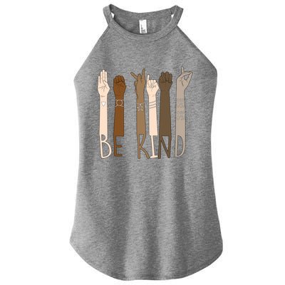 Be Kind Hand Sign Language Melanin Teachers Interpreter Asl Gift Women’s Perfect Tri Rocker Tank