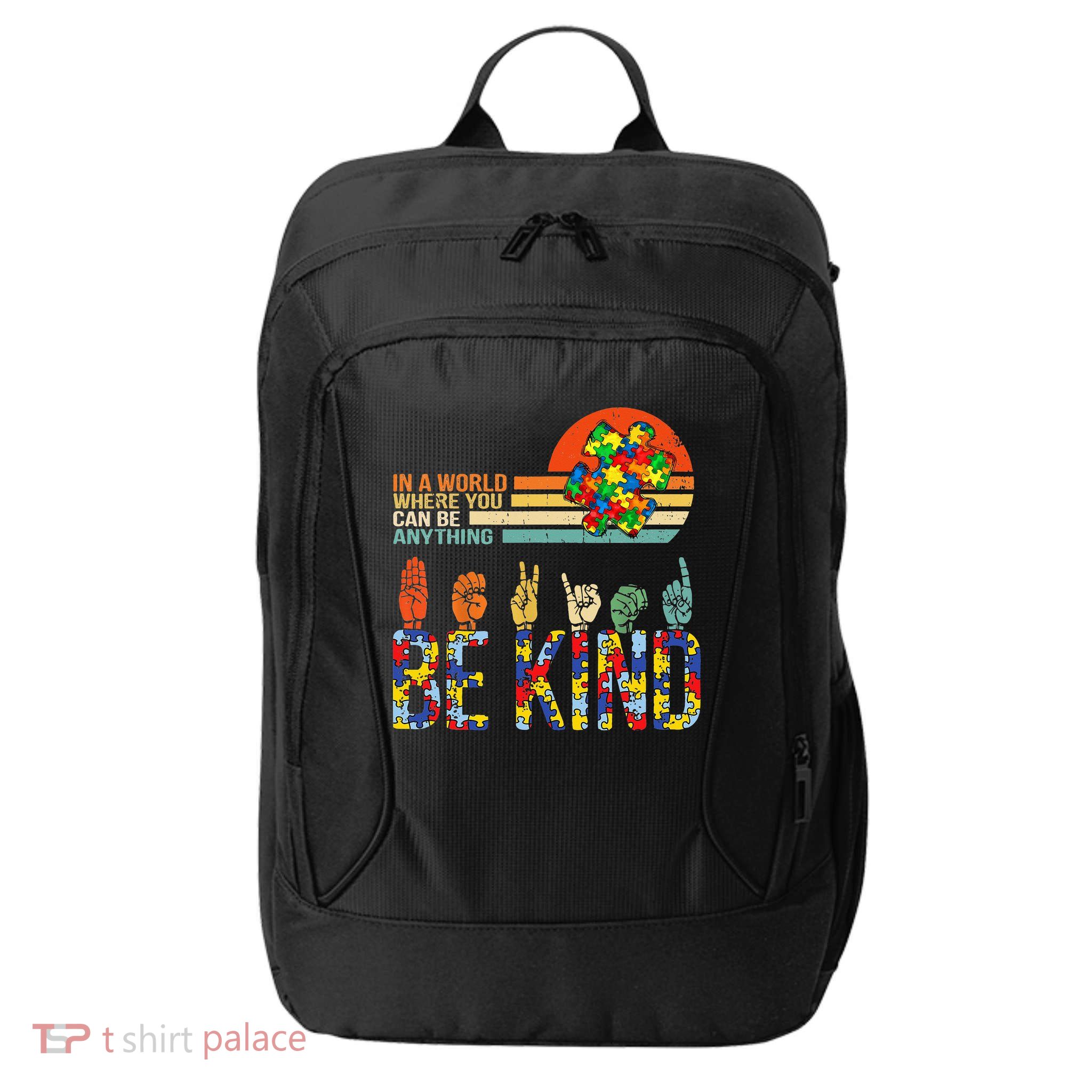 Be Kind Hand Sign Language ASL Puzzle Autism City Backpack