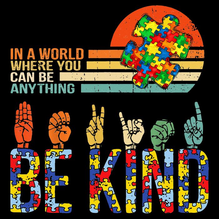 Be Kind Hand Sign Language ASL Puzzle Autism 7-Panel Snapback Hat