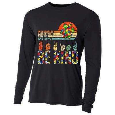 Be Kind Hand Sign Language ASL Puzzle Autism Cooling Performance Long Sleeve Crew