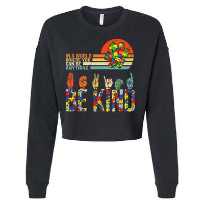 Be Kind Hand Sign Language ASL Puzzle Autism Cropped Pullover Crew