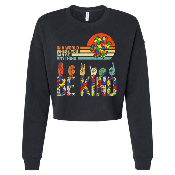 Be Kind Hand Sign Language ASL Puzzle Autism Cropped Pullover Crew