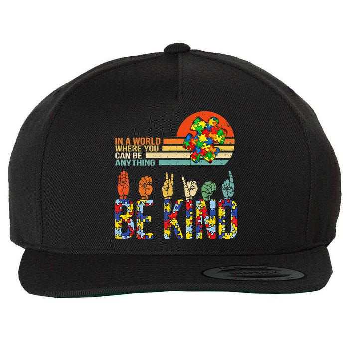 Be Kind Hand Sign Language ASL Puzzle Autism Wool Snapback Cap