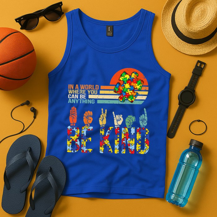 Be Kind Hand Sign Language ASL Puzzle Autism Tank Top