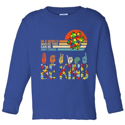 Be Kind Hand Sign Language ASL Puzzle Autism Toddler Long Sleeve Shirt