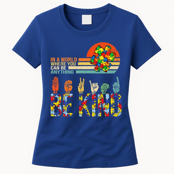 Be Kind Hand Sign Language ASL Puzzle Autism Womens T-Shirt