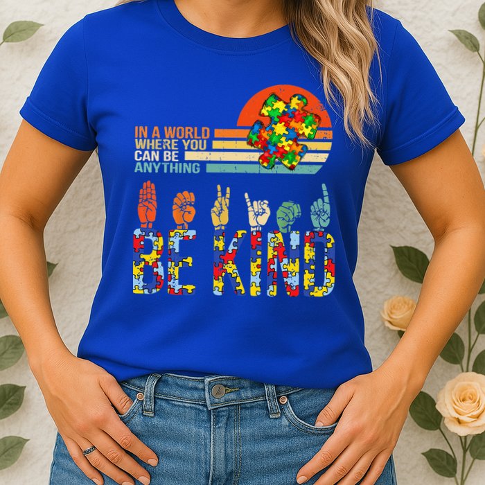 Be Kind Hand Sign Language ASL Puzzle Autism Womens T-Shirt