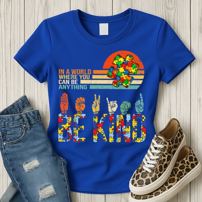 Be Kind Hand Sign Language ASL Puzzle Autism Womens T-Shirt