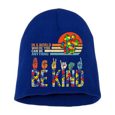 Be Kind Hand Sign Language ASL Puzzle Autism Short Acrylic Beanie