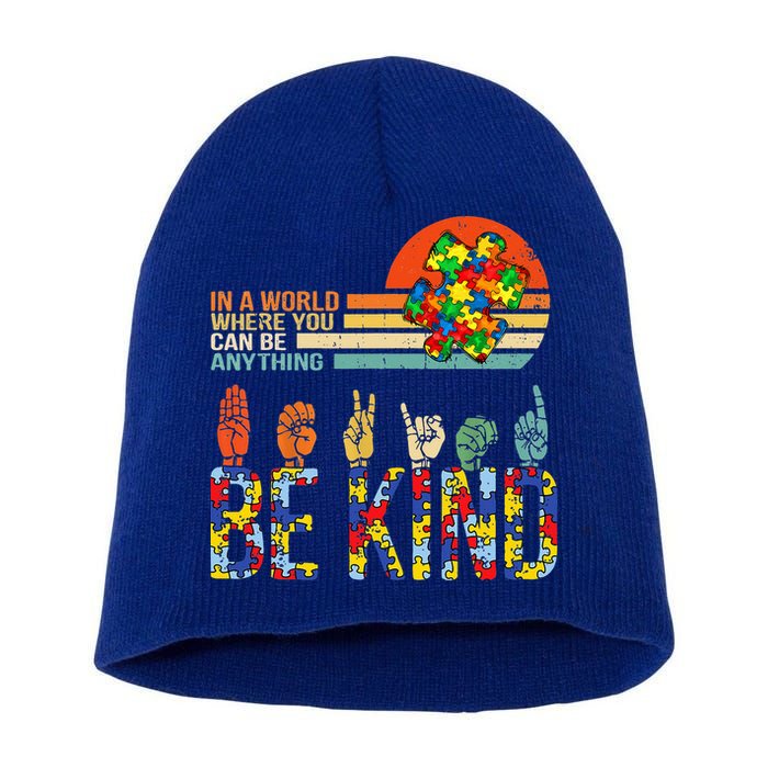 Be Kind Hand Sign Language ASL Puzzle Autism Short Acrylic Beanie