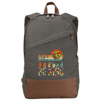 Be Kind Hand Sign Language ASL Puzzle Autism Cotton Canvas Backpack