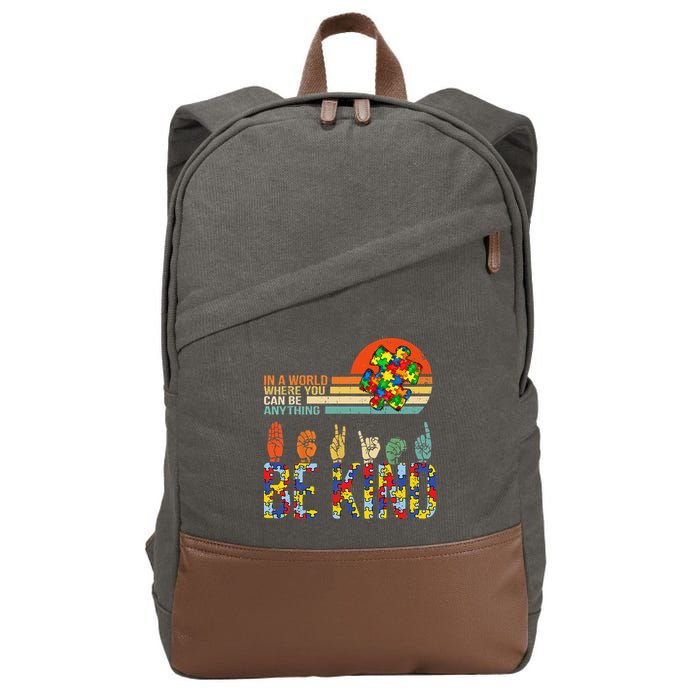 Be Kind Hand Sign Language ASL Puzzle Autism Cotton Canvas Backpack