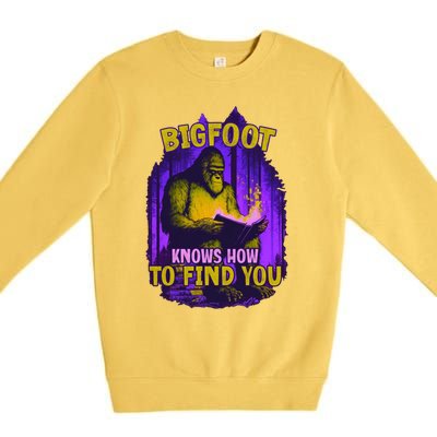 Bigfoot Knows How To Find You Loves To Read Cool Gift Premium Crewneck Sweatshirt