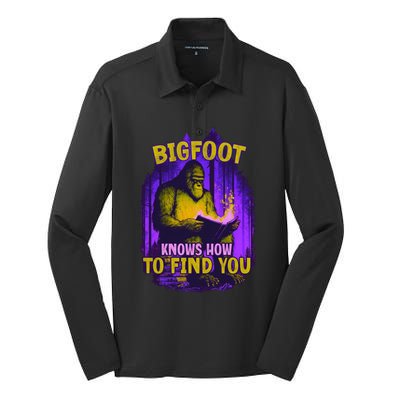 Bigfoot Knows How To Find You Loves To Read Cool Gift Silk Touch Performance Long Sleeve Polo