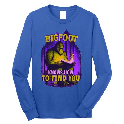 Bigfoot Knows How To Find You Loves To Read Cool Gift Long Sleeve Shirt