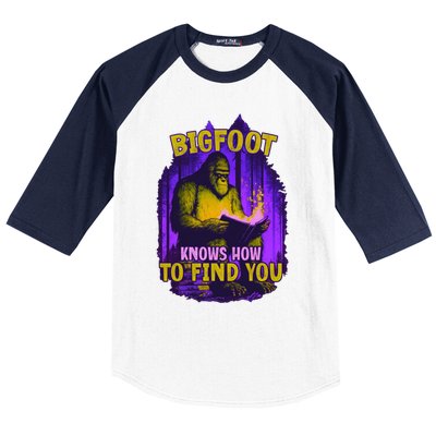 Bigfoot Knows How To Find You Loves To Read Cool Gift Baseball Sleeve Shirt