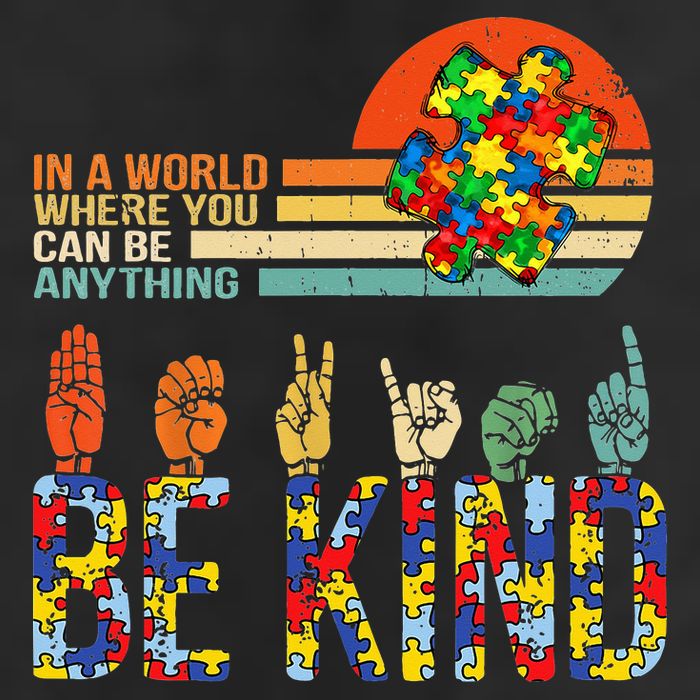 Be Kind Hand Sign Language ASL Puzzle Autism 7 Panel Mesh Trucker Snapback Hat