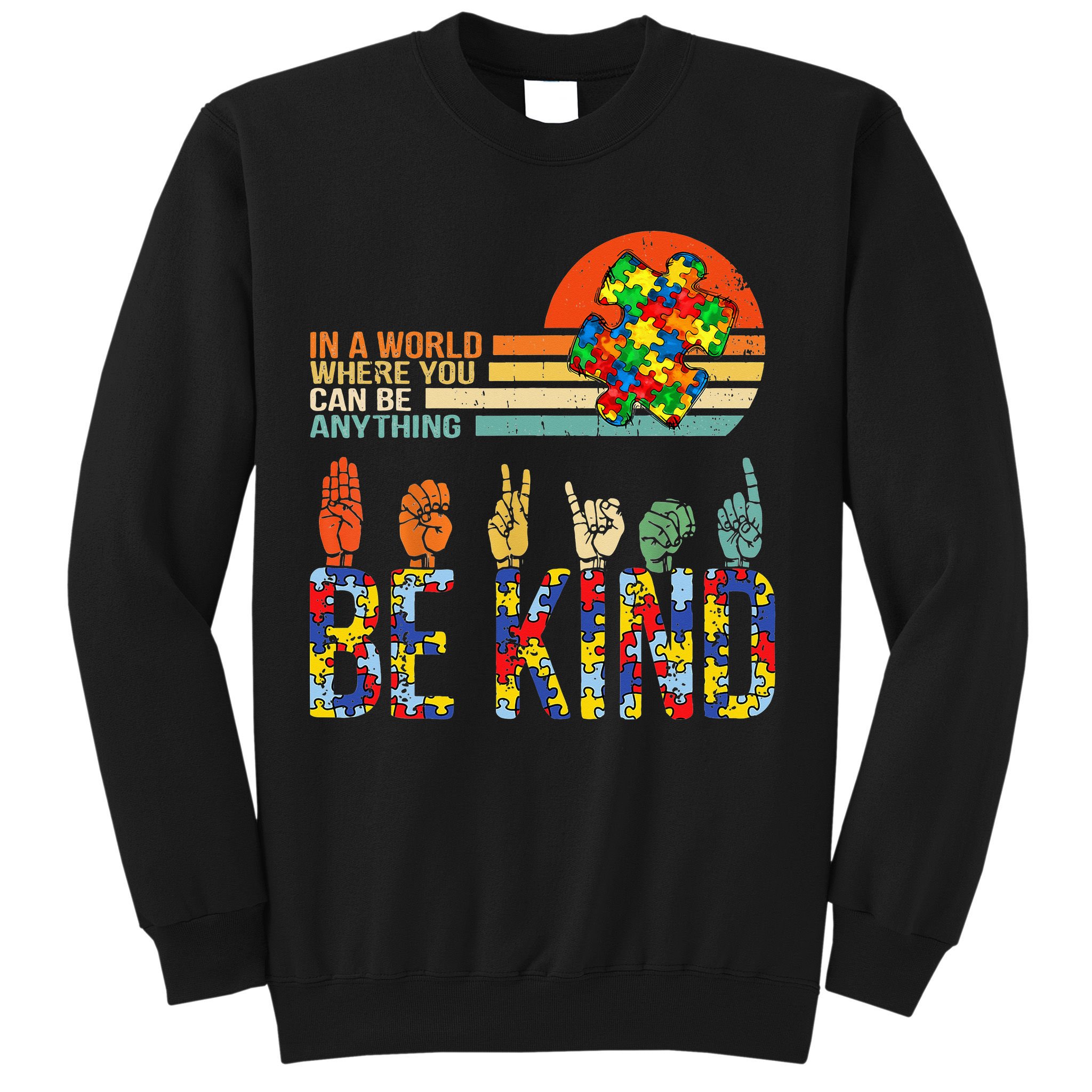 Be Kind Hand Sign Language ASL Puzzle Autism Sweatshirt