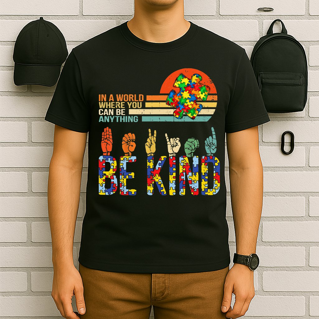 Be Kind Hand Sign Language ASL Puzzle Autism T-Shirt