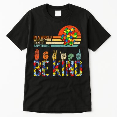 Be Kind Hand Sign Language ASL Puzzle Autism Tall T-Shirt