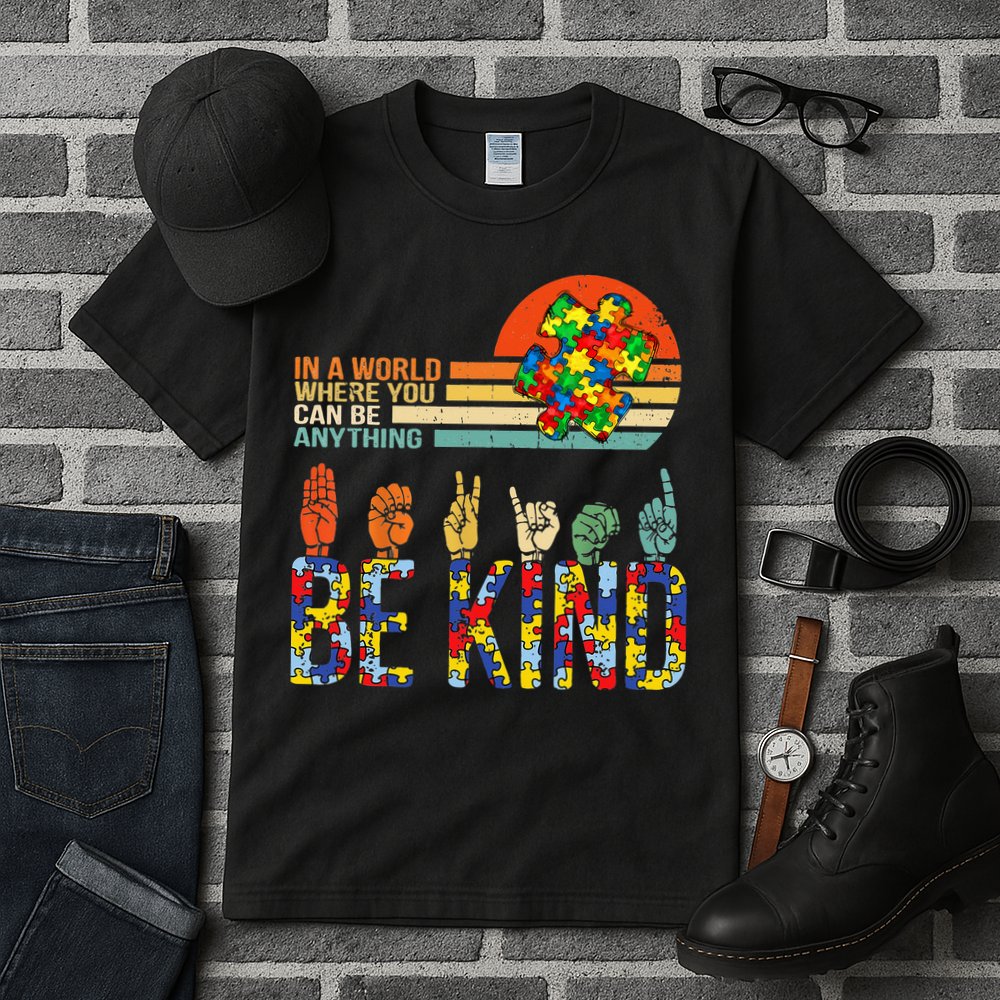 Be Kind Hand Sign Language ASL Puzzle Autism Tall T-Shirt