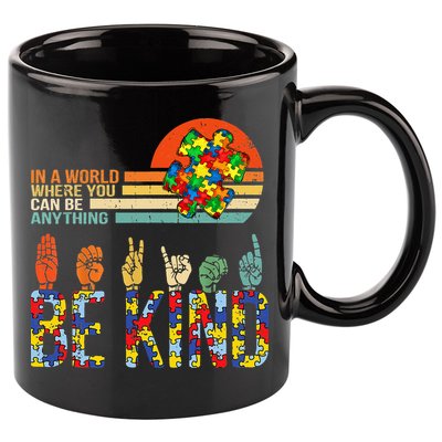 Be Kind Hand Sign Language ASL Puzzle Autism 11oz C Handle Ceramic Mug