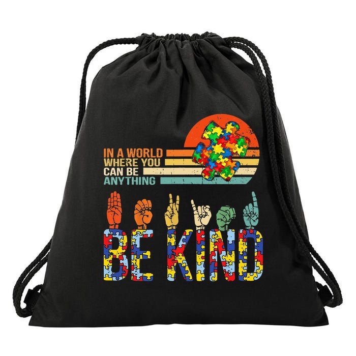 Be Kind Hand Sign Language ASL Puzzle Autism Drawstring Bag
