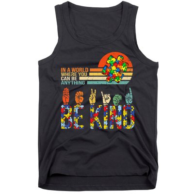 Be Kind Hand Sign Language ASL Puzzle Autism Tank Top
